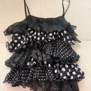 bebe Black and White Polka Dot Ruffle Blouse